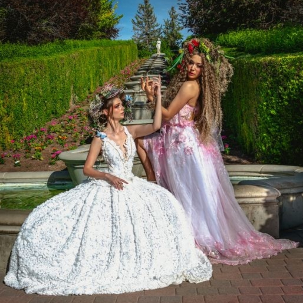 "POSEY" White 3D Floral Lace Backless Wedding Ballgown Set